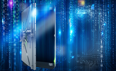 Safe cellphone from hacker attack like a strong strongbox  . 3D Rendering