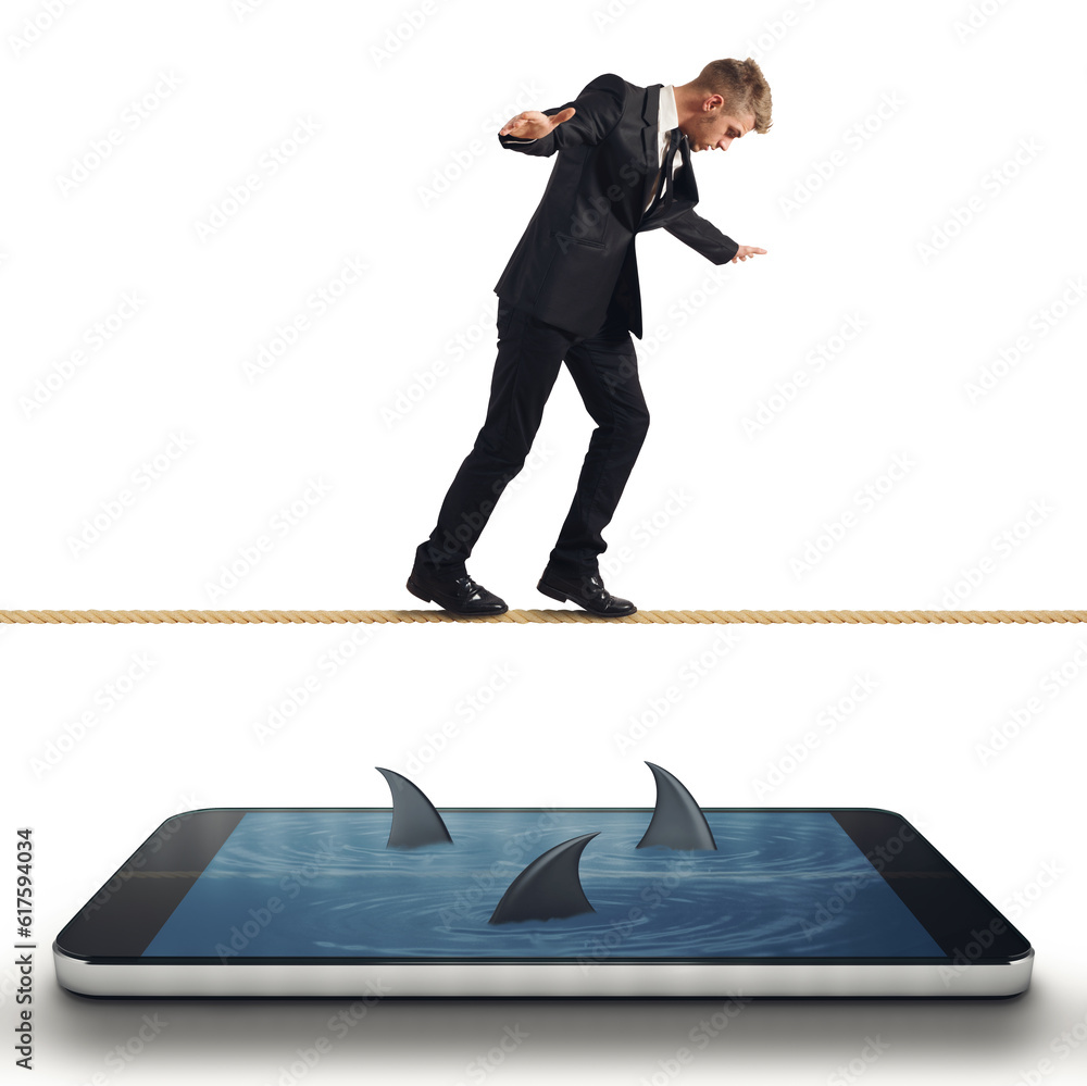 Poster concept of difficulty with businessman in trouble with his smartphone