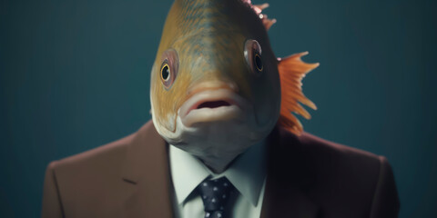 Fototapeta na wymiar A portrait of a Fish wearing a business suit. AI Generated