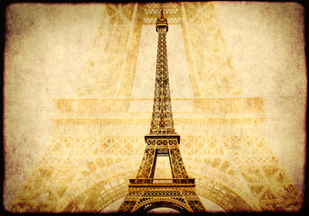 Grunge background with paper texture and landmark of Paris - Eiffel tower