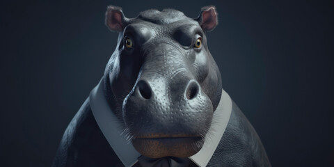 A portrait of a Hippo wearing a business suit. AI Generated