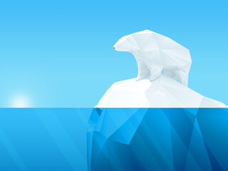 Polygonal bear on arctic iceberg, 3d render