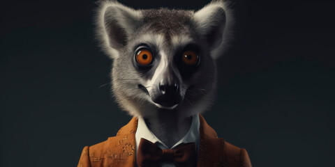 A portrait of a Lemur wearing a business suit. AI Generated