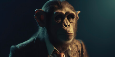A portrait of a Monkey wearing a business suit. AI Generated