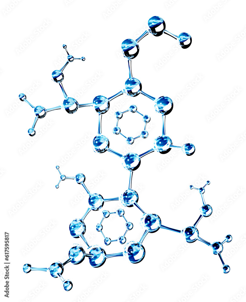 Poster abstract molecular structure with glass material. isolated on white background. 3d render