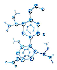 Abstract molecular structure with glass material. Isolated on white background. 3d render