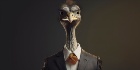 A portrait of a Ostrich wearing a business suit. AI Generated