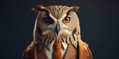 A portrait of a Owl wearing a business suit. AI Generated