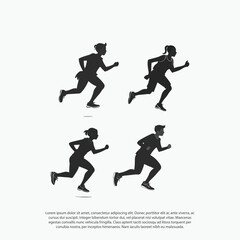 Fototapeta na wymiar Run. Running girl or women, vector set of isolated silhouettes black and white for animation or poster resizeable vector