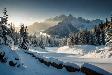 winter landscape in the mountains GENERATIVE AI