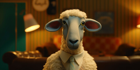 A portrait of a Sheep wearing a business suit. AI Generated