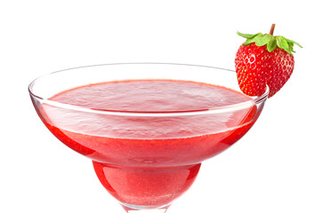 Strawberry smoothie cocktail with ripe juicy berry, isolated on white background.