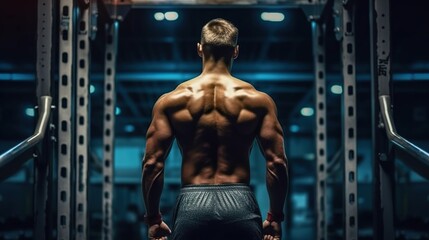 Fototapeta na wymiar Professional Athlete: Training for Competition with a Powerful Physique, Captured from Behind