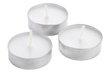 Candle. Tea Lights Candle. Mini Tealight candles for home decoration. Dripless and long lasting paraffin or white beeswax. Good for essential oil diffuser or aroma lamps. Isolated white background