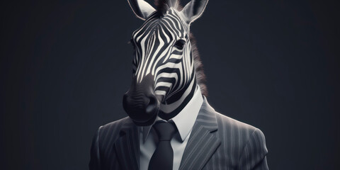 Fototapeta premium A portrait of a Zebra wearing a business suit. AI Generated