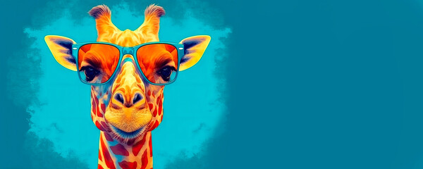 Naklejka premium illustration of a giraffe. Panorama background. generative AI.