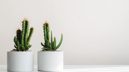 modern minimalist banner or header two potted cactus