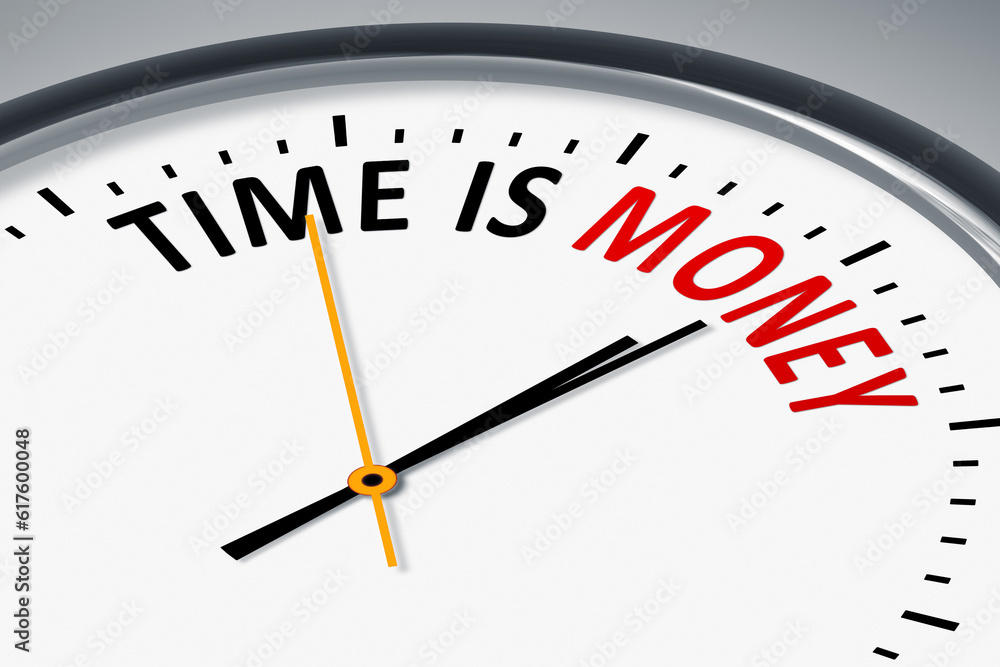 Poster an image of a typical clock with text time is money