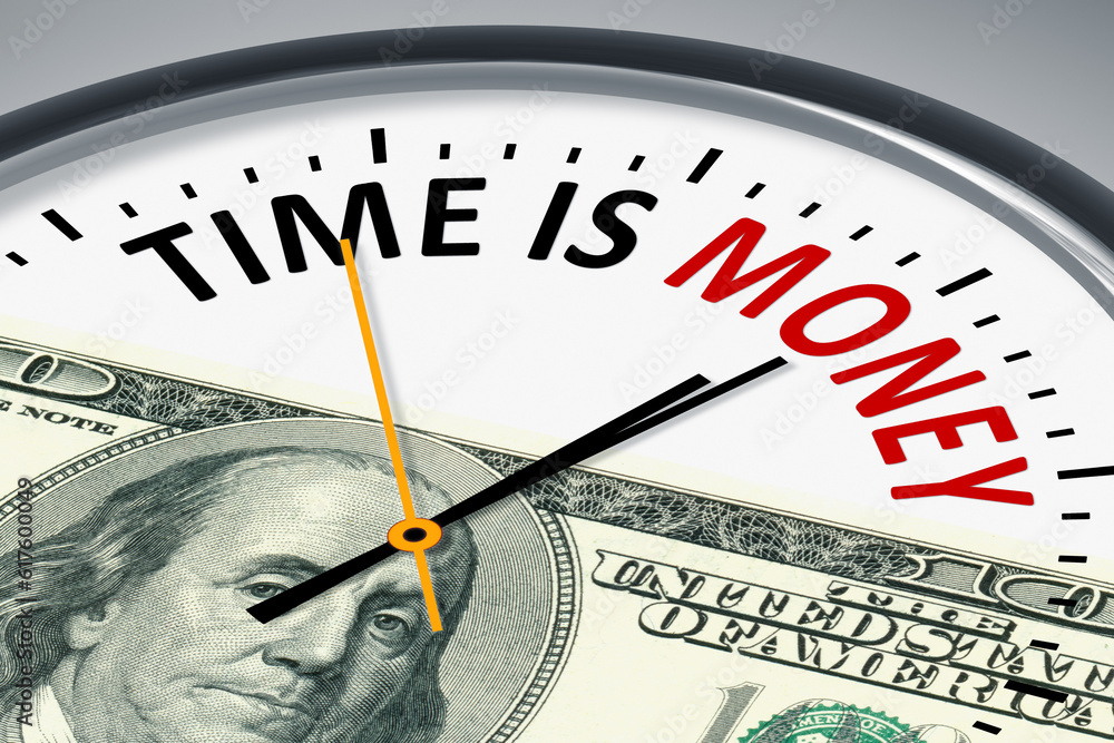Poster an image of a typical clock with text time is money