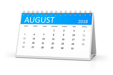 3d rendering of a table calendar for your events 2018 august