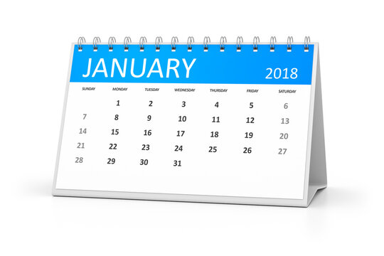 3d rendering of a table calendar for your events 2018 january