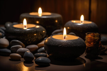 Fototapeta na wymiar Candles and Stones in a Zen Spa Resort Luxury Ambiance Relaxation Generative AI