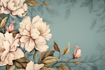 large flowers and leaves on a beige tone background image wallpaper colorful drawings Copy Space Banner Generative AI