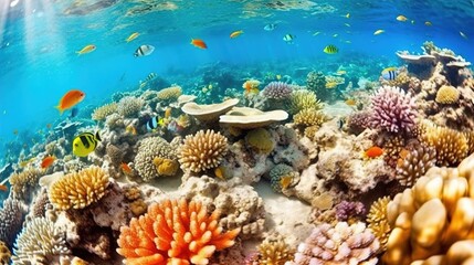 Fototapeta na wymiar Red Sea Exploration: Delving into the Exquisite Underwater Scene with Exotic Fishes and Coral Reef