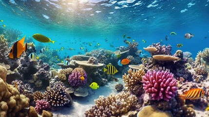 Obraz premium Underwater Paradise: Capturing Exotic Fishes and Coral Reef of the Red Sea in a Stock Photo