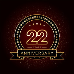 22th anniversary celebration logo design with a golden ring and ribbon, vector template