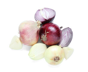 Different kinds of onion isolated on white background