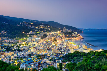 Atami City, Japan Skyline at twilight.