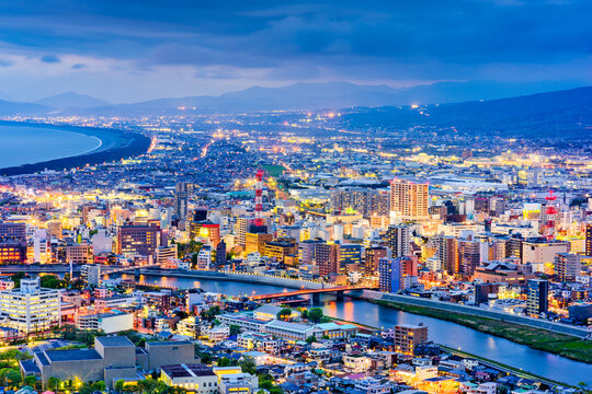 Numazu, Japan Skyline at twilight.