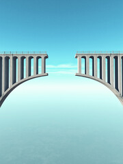 A gap in the concrete bridge as a symbol of risk and danger. This is a 3d render illustration