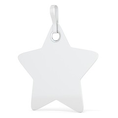 White plastic star label. Vertical. 3D render illustration isolated on white background