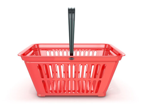 Red shopping basket, front view. 3D rendered illustration