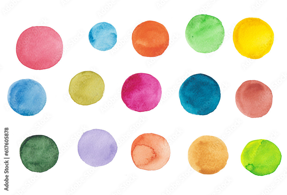 Poster watercolor hand painted circle shape design elements high resolution easy to use different colors