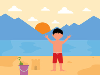 Fototapeta na wymiar Summer illustration a beautiful beach. Vector illustration. Summer time background