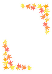 水彩で描いた秋のもみじのフレーム　縦デザイン　A4