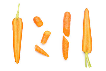 Slices of fresh carrots on white background
