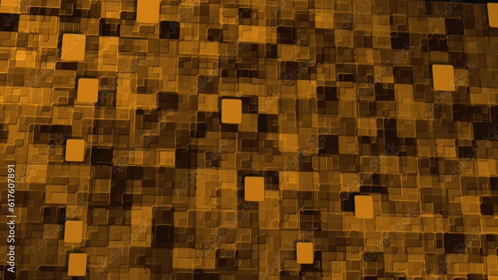 Poster sci-fi animation of yellow round corner plates moving downwards over complex background wall structu
