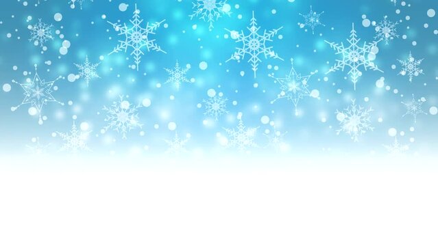 Snowfall blue background with snowflake. Video animation Ultra HD 4K 3840x2160