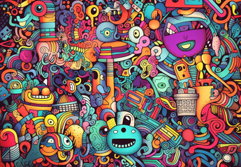 Fototapeta premium Bursting with vibrant colors and intricate details, an abstract doodle mesmerizes with display of colorful abstract art and intricate lines. Generative AI.