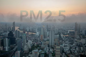 Deurstickers PM2.5 air pollution in Bangkok, dangerous haze and fog © Monster
