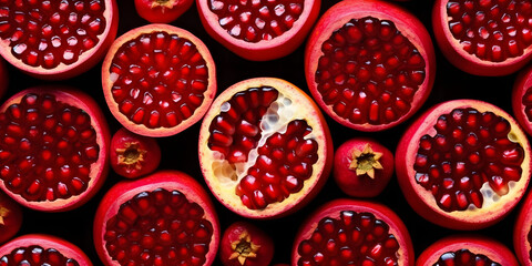 Pomegranate texture, repeatable texture pattern of fresh pomegranate fruits top view banner background