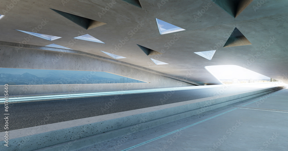 Poster 3d empty aspahalt road and roof architecture with triangular element design