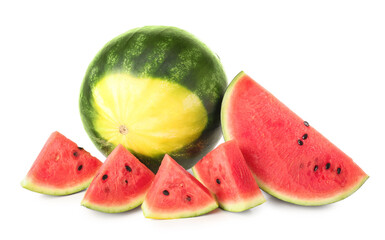 Fresh watermelon and pieces on white background