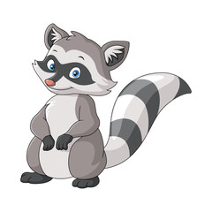 Cute raccoon cartoon on white background