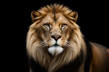 Obraz na płótnie Canvas Powerful male king lion with dark back ground generated by AI tool