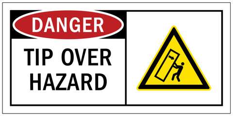 Tip over hazard sign and labels